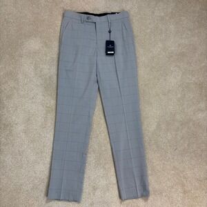 Victor Emmanuel Men's Light Gray Plaid‎ Modern Fit Stretch Golf Pants 30x32 NWT